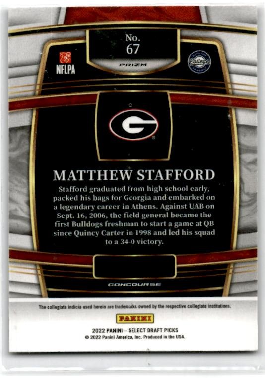 2022 Panini Select Draft Picks Red Lazer Prizm #67 Matthew Stafford Bulldogs
