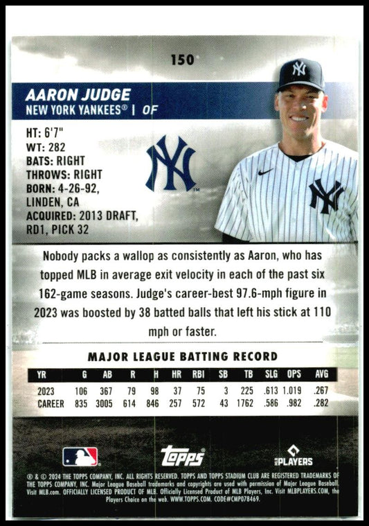 2024 Stadium Club Chrome Green Refractors #150 Aaron Judge New York Yankees