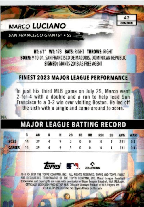 2024 Finest #42 Marco Luciano Rookie San Francisco Giants