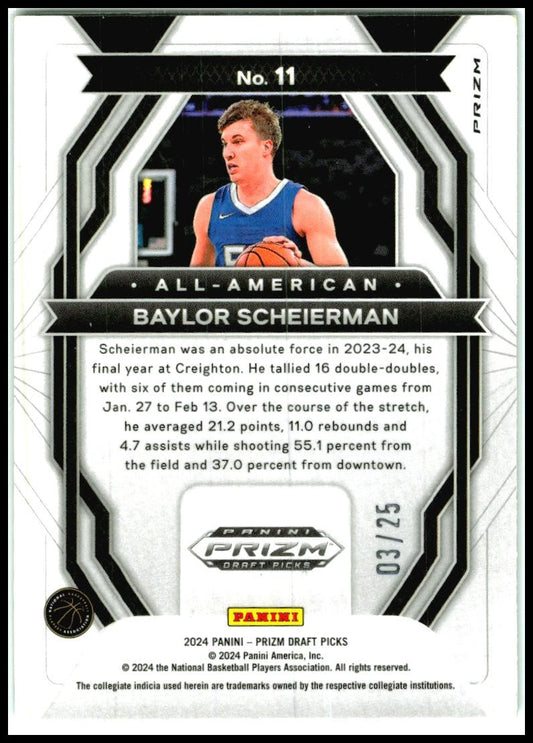 2024 Prizm Draft Picks All-American Green Pulsar #11 Baylor Scheierman Boston