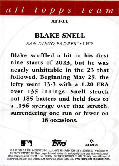 2024 Topps 2023 All Topps Team #ATT-11 Blake Snell San Francisco Giants