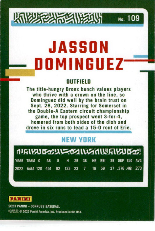 2023 Donruss Holo Pink #109 Jasson Dominguez New York Yankees