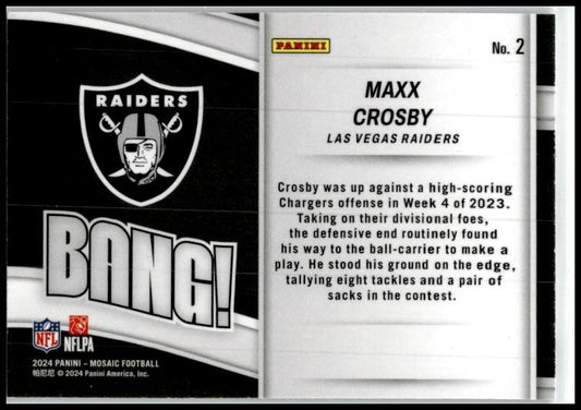 2024 Panini Mosaic Bang! #2 Maxx Crosby Las Vegas Raiders