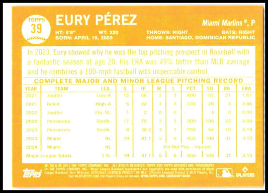2025 topps archives Pink #39 Eury Pérez