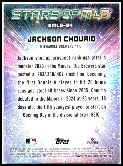 2024 Topps Update Stars of MLB #SMLB-84 Jackson Chourio Milwaukee Brewers