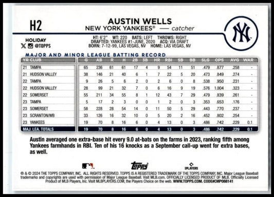 2024 Topps Holiday #H2 Austin Wells Rookie New York Yankees