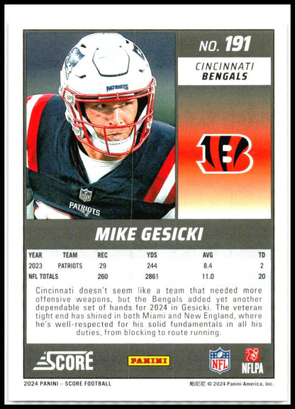2024 Score Lava #191 Mike Gesicki #/630 Cincinnati Bengals