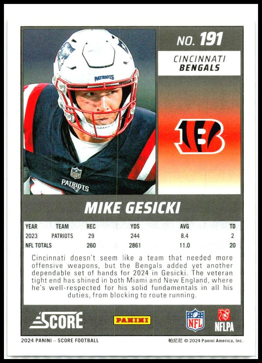 2024 Score Lava #191 Mike Gesicki #/630 Cincinnati Bengals