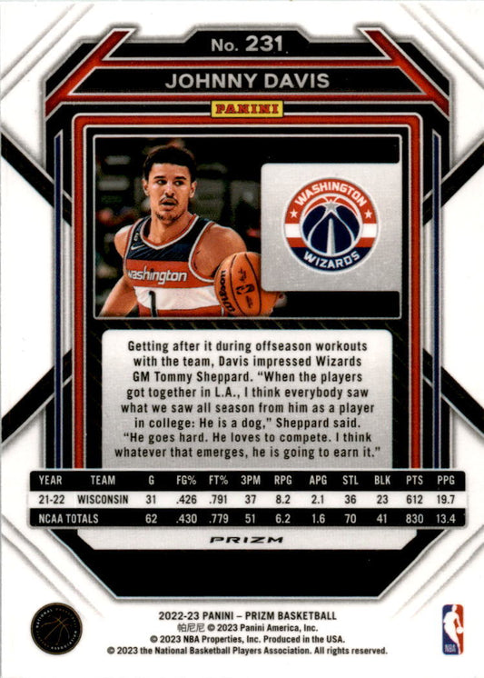 2022 Prizm Green #231 Johnny Davis Washington Wizards