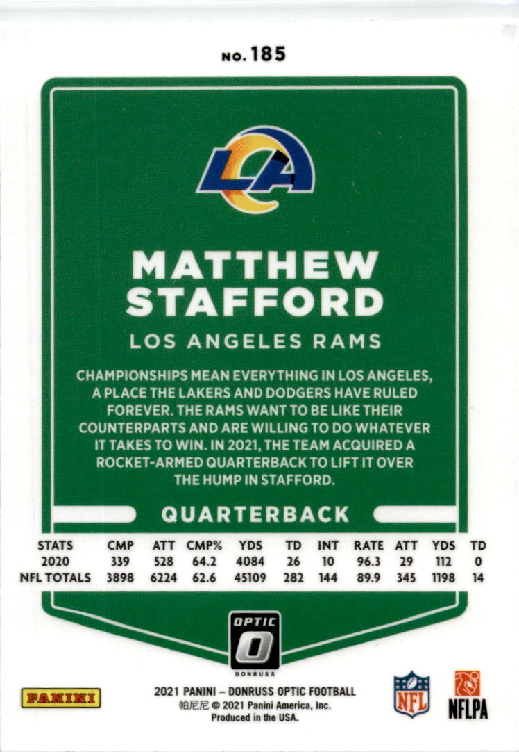 2021 Donruss Optic #185 Matthew Stafford Los Angeles Rams
