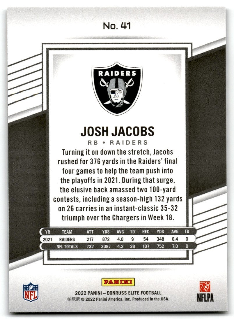 2022 Donruss Elite Josh Jacobs  Las Vegas Raiders #41