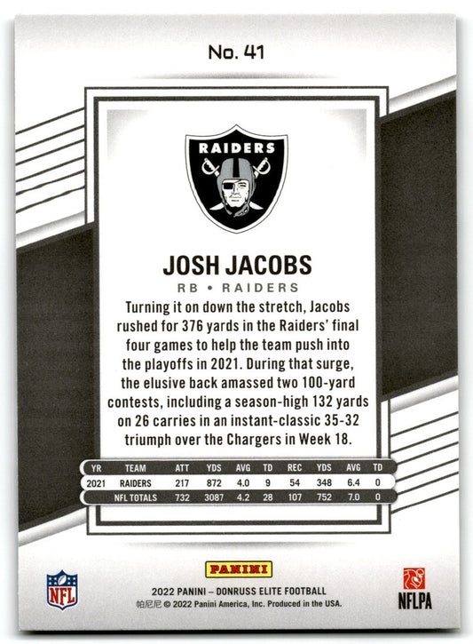 2022 Donruss Elite Josh Jacobs  Las Vegas Raiders #41