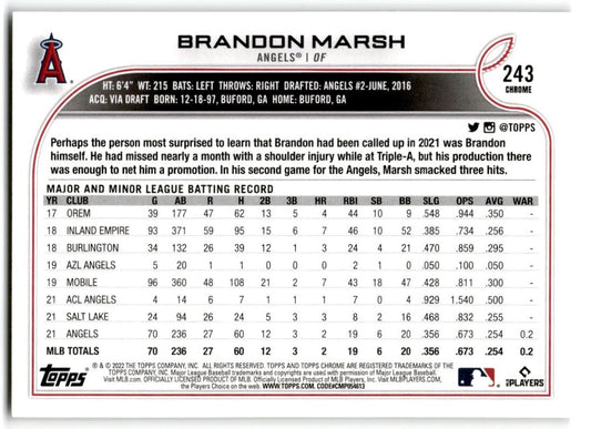 2022 Topps Brandon Marsh Los Angeles Angels #243