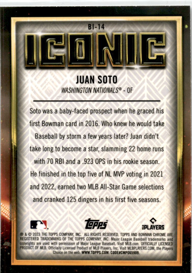 2023 Bowman Chrome Iconic #BI-14 Juan Soto Washington Nationals