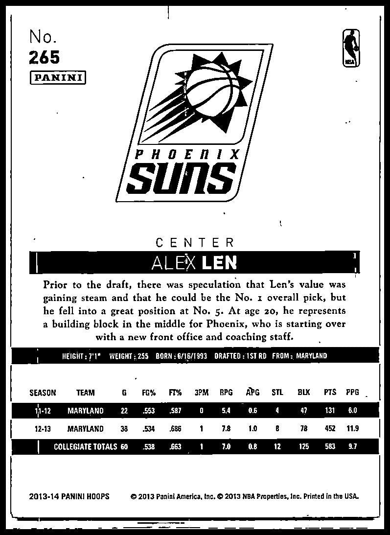 2013-14 Hoops Red Back #265 Alex Len Rookie Phoenix Suns