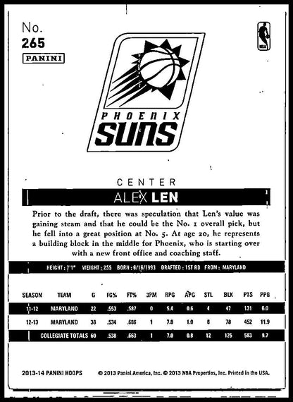 2013-14 Hoops Red Back #265 Alex Len Rookie Phoenix Suns