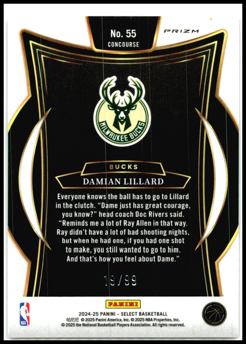 2024-25 Panini Select Pink Cracked Ice Prizm #55 Damian Lillard Bucks