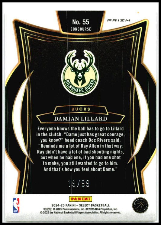 2024-25 Panini Select Pink Cracked Ice Prizm #55 Damian Lillard Bucks