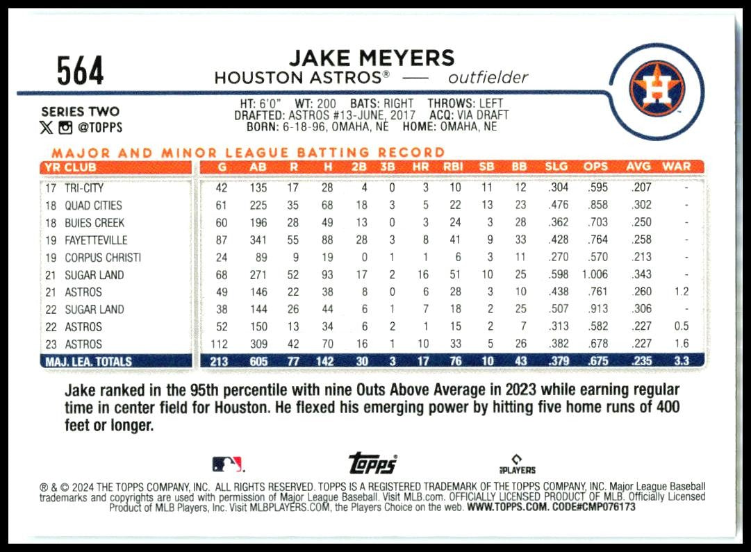 2024 Topps Rainbow Foil #564 Jake Meyers Houston Astros