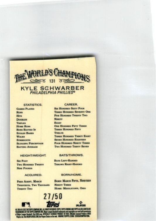 2022 Topps Allen & Ginter Mini Gold Border #131 Kyle Schwarber Philadelphia