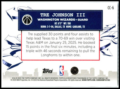 2025-26 Topps Clutch City ##cc6 Tre Johnson iii