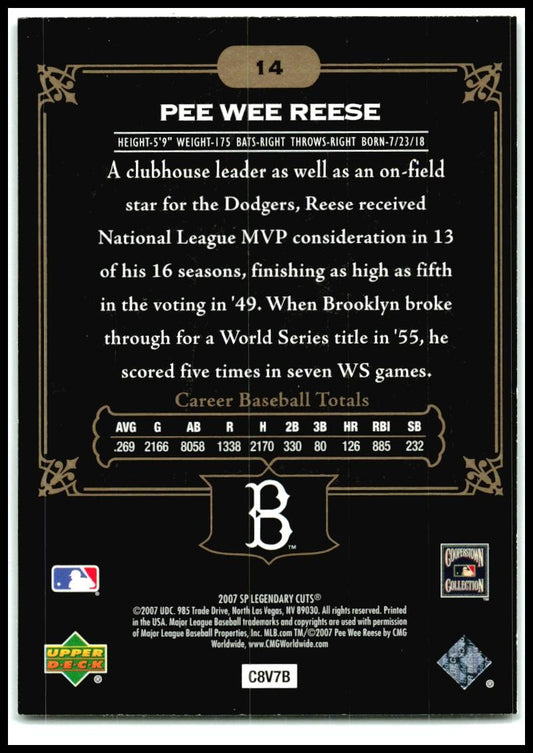 2007 SP Legendary Cuts #14 Pee Wee Reese Los Angeles Dodgers