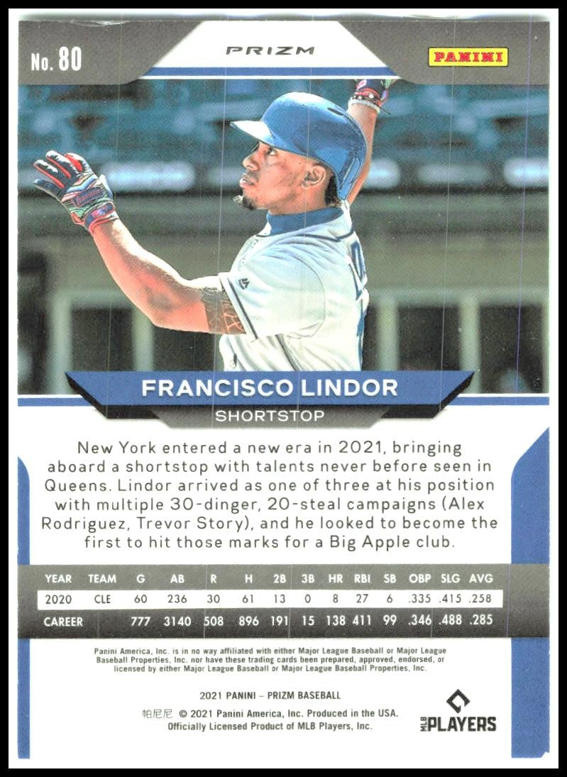 2021 Panini Prizm White Wave Prizm #80 Francisco Lindor New York Mets