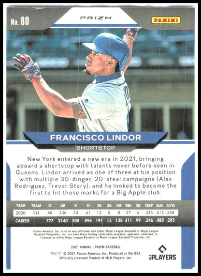 2021 Panini Prizm White Wave Prizm #80 Francisco Lindor New York Mets