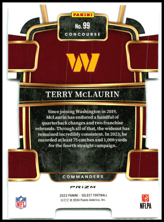2023 Panini Select Silver Prizms Die Cuts #99 Terry McLaurin Washington