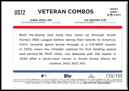 2024 Topps Update Purple #US12 Bright Horizon: Korean Pair Sparks NL