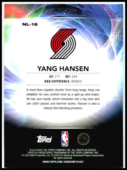 2025-26 Topps No Limit #NL-16 Yang Hansen Portland Trail Blazers