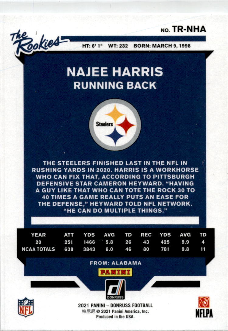 2021 Donruss The Rookies #TR-NHA Najee Harris Pittsburgh Steelers