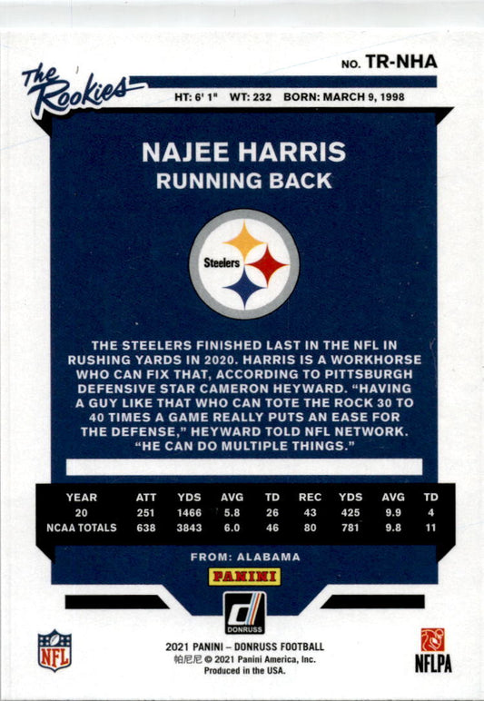 2021 Donruss The Rookies #TR-NHA Najee Harris Pittsburgh Steelers