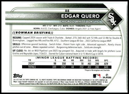 2025 Bowman Chrome Red RC #88 Edgar Quero Chicago White Sox