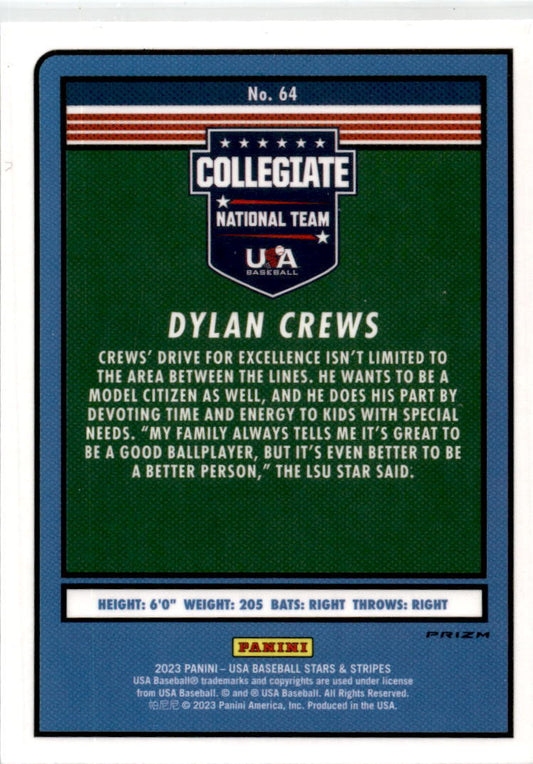 2023 Panini Stars & Stripes USA Baseball Stripes Prizm #64 Dylan Crews  National