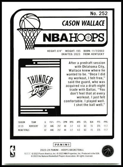 2023-24 Hoops Winter #252 Cason Wallace Rookie Oklahoma City Thunder