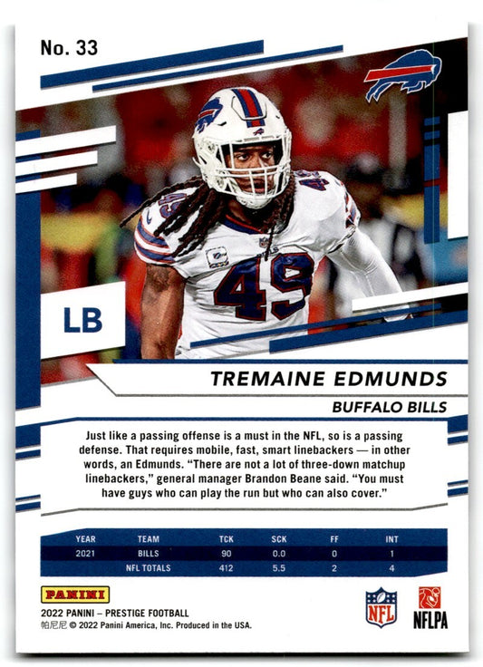 2022 Panini Prestige Tremaine Edmunds BVG Buffalo Bills #33