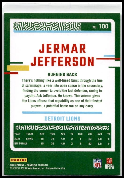 2023 Donruss #100 Jermar Jefferson Detroit Lions