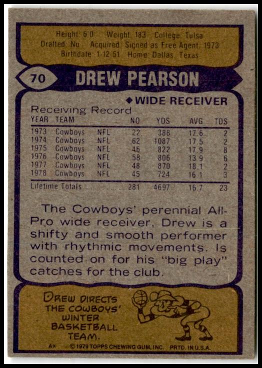 1979 Topps Cream Colored Back #70 Drew Pearson Dallas Cowboys