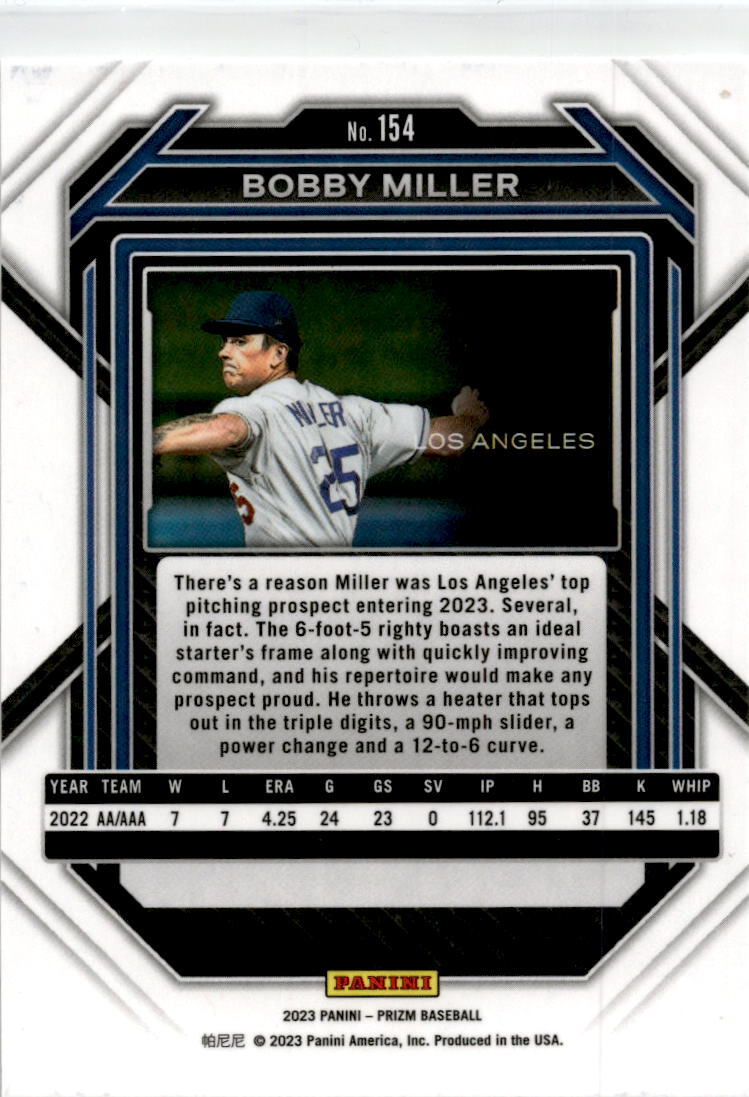 2023 Panini Prizm #154 Bobby Miller Los Angeles Dodgers