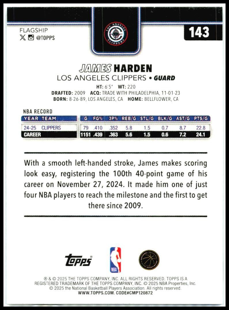 2025-26 Topps Rainbow Foilboard #143 James Harden Los Angeles Clippers
