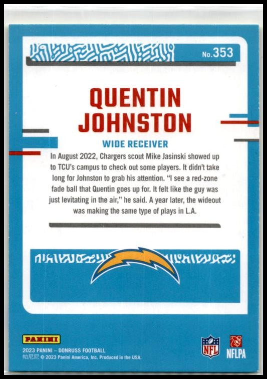 2023 Donruss Press Proof Yellow #353 Quentin Johnston Rookie Chargers