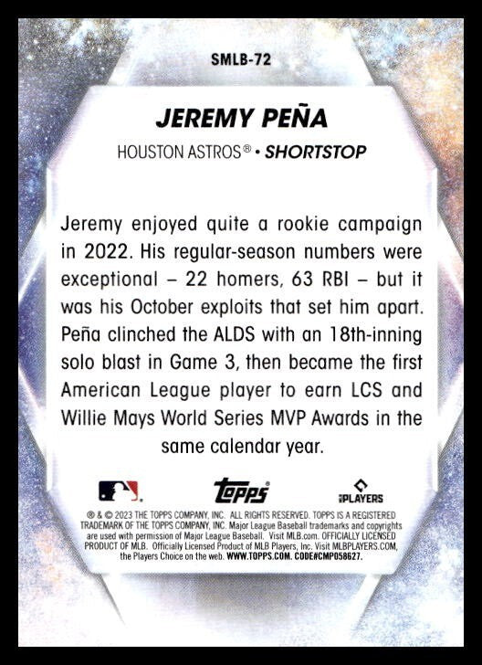 Jeremy Pena Stars Of MLB 2023 Topps Update #SMLB-72