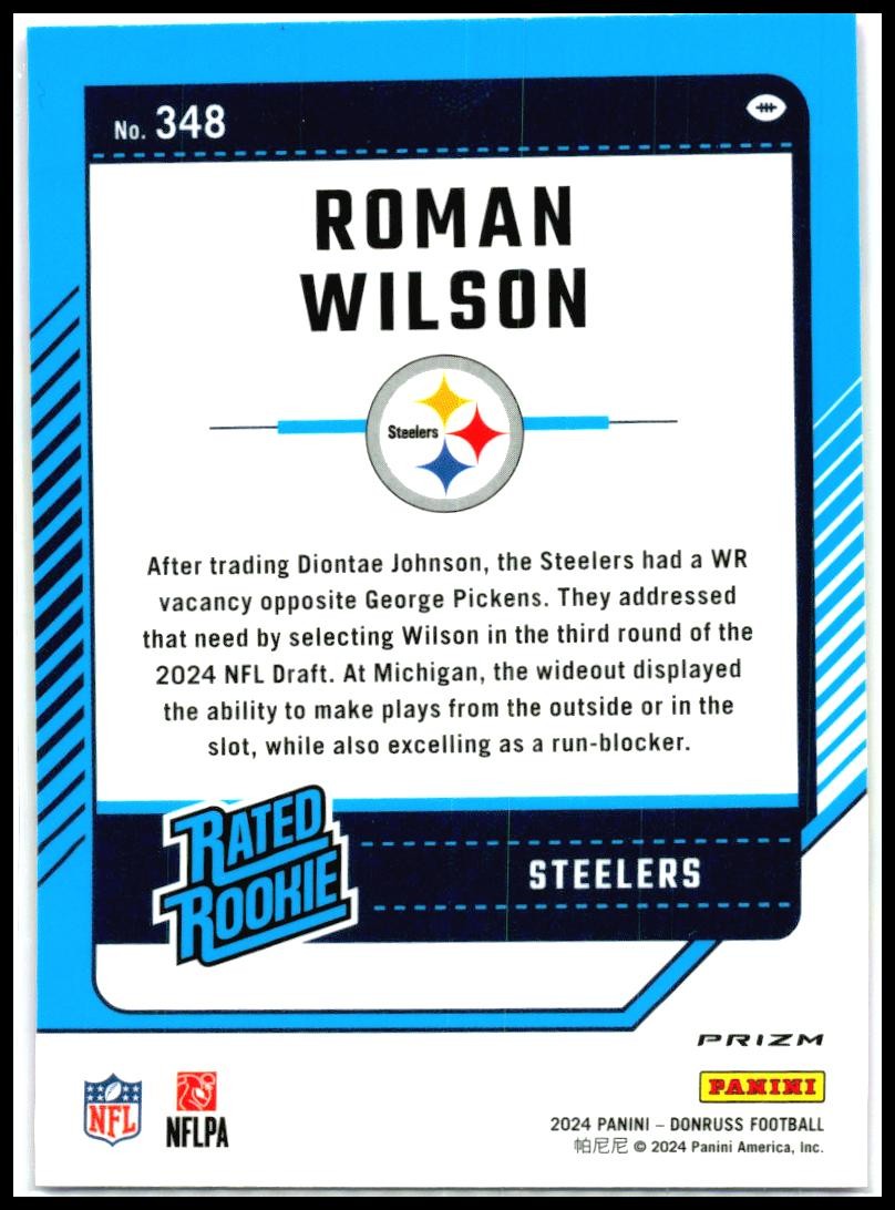 2024 Donruss Optic Rated Rookies Preview Pink #348 Roman Wilson Rookie Steelers