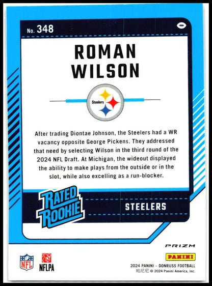 2024 Donruss Optic Rated Rookies Preview Pink #348 Roman Wilson Rookie Steelers