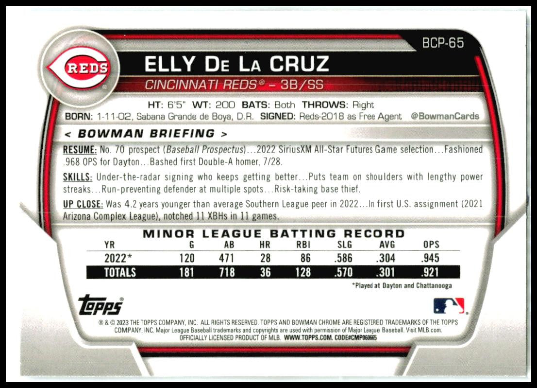 2023 Bowman Chrome Prospects #BCP-65 Elly De La Cruz Cincinnati Reds