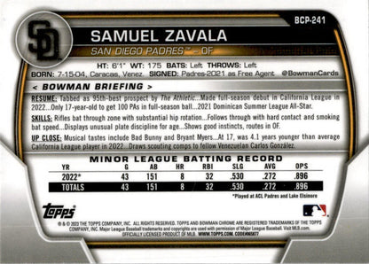 2023 Bowman Chrome #BCP-241 Samuel Zavala San Diego Padres