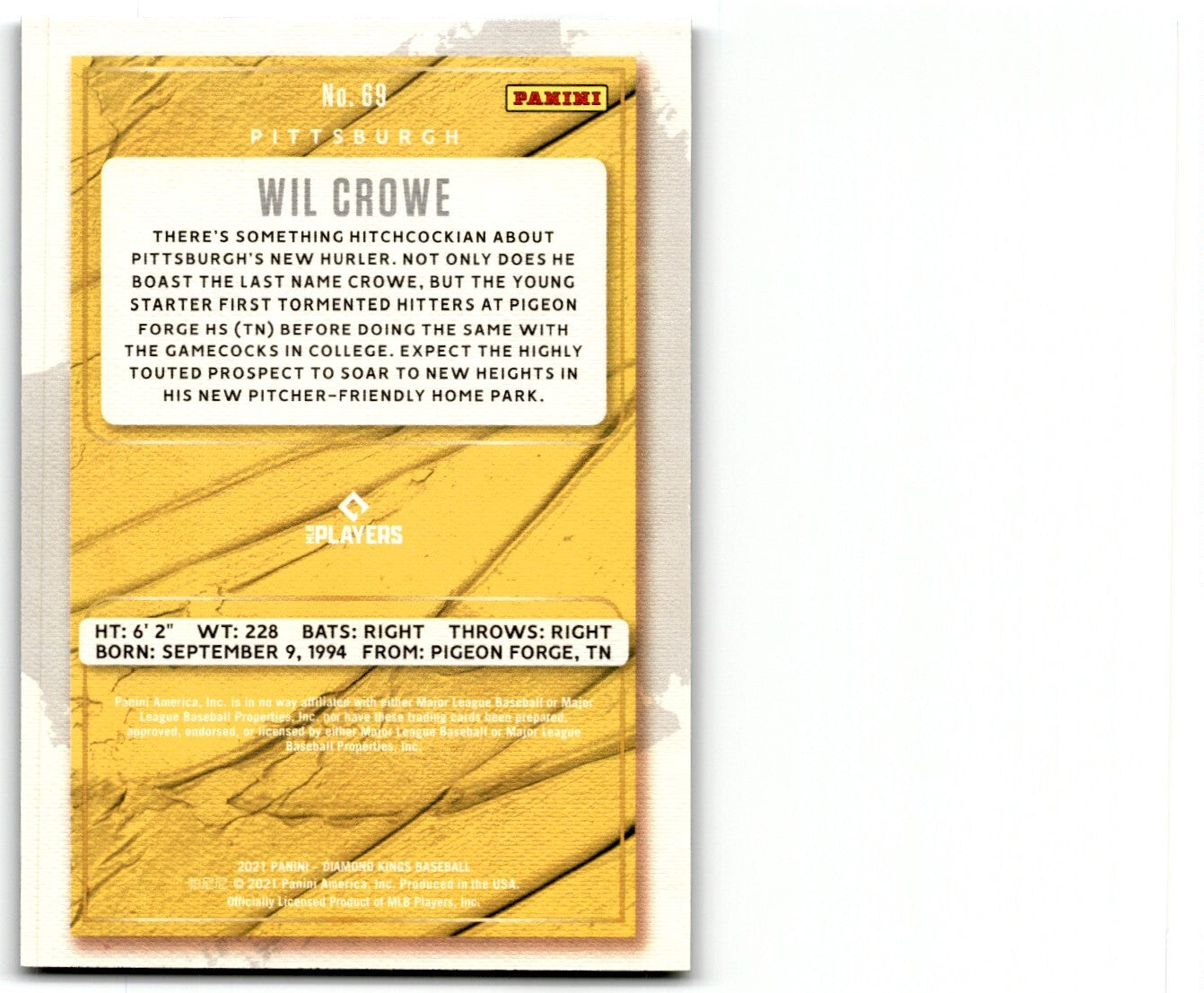 2021 Panini Diamond Kings Gray Framed Wil Crowe Rookie Pittsburgh Pirates #69