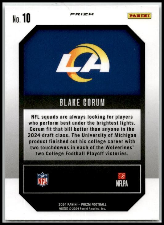 2024 Panini Prizm Emergent Green Prizm #10 Blake Corum Los Angeles Rams