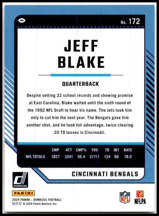 2024 Donruss #172 Jeff Blake Cincinnati Bengals